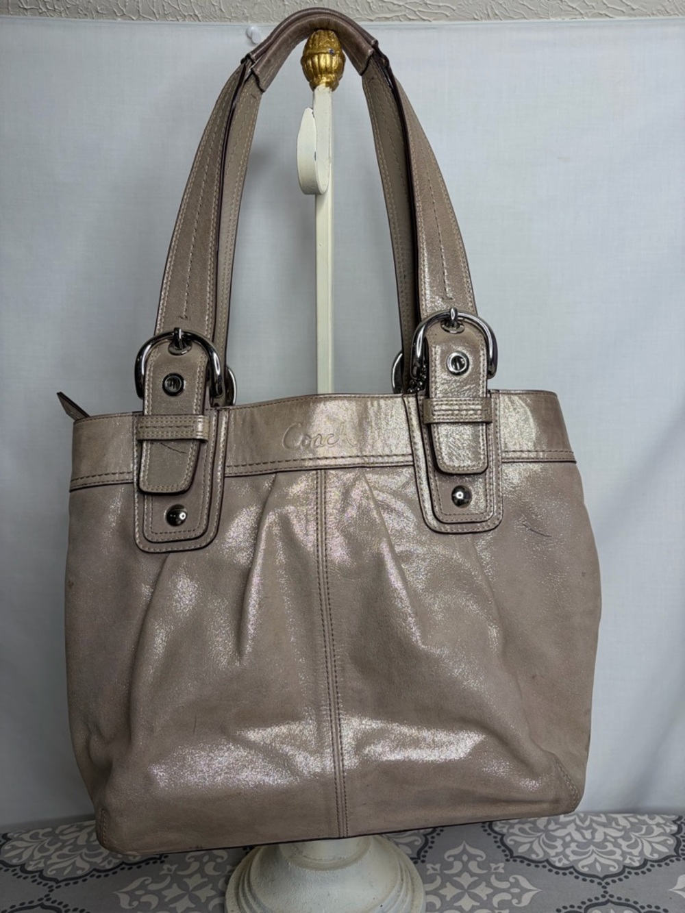 Coach Vintage Champagne Leather Gold Shoulder Tote